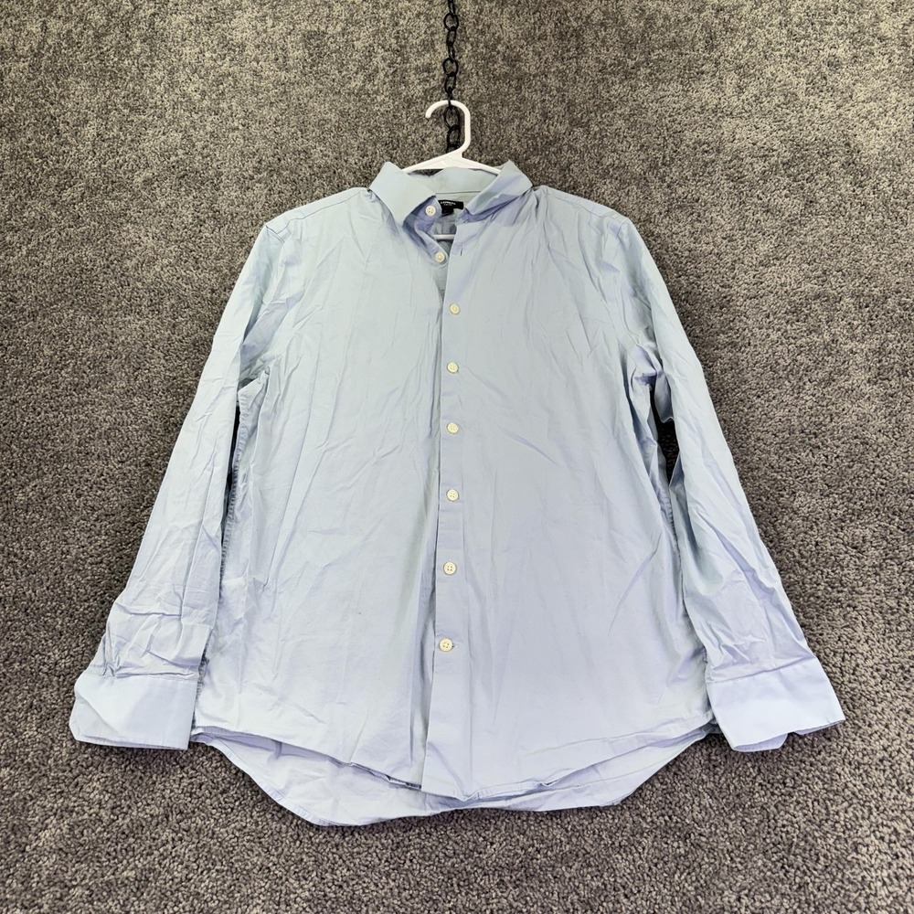 Express Shirt Mens Medium Blue Solid Long Sleeve Button Dress Slim 1MX Stretch